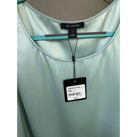 NWT St. John Sleeveless Blouse Satin Women’s Size Large Turquoise Blue Green - Picture 5 of 9